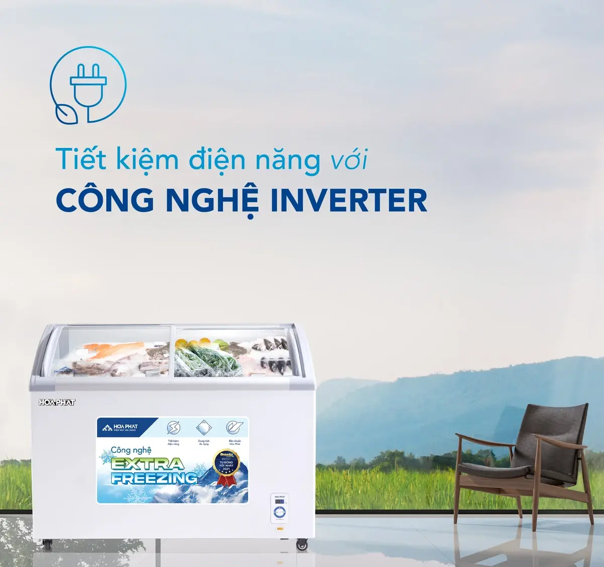 tủ đông trưng bày hòa phát inverter 357 lít 1 ngăn 2 cánh hsf ad8357.c1