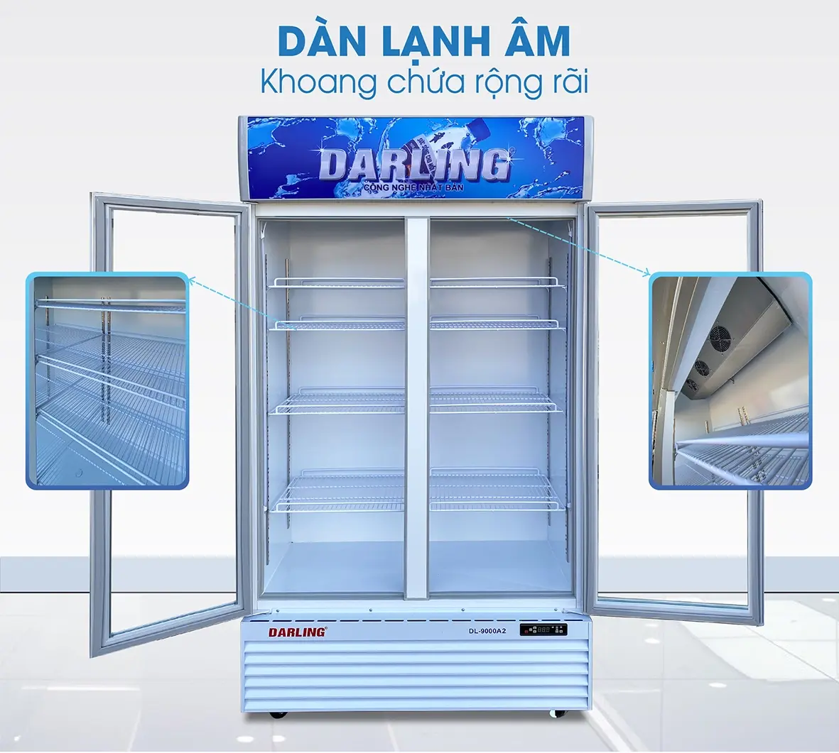 tủ mát darling dl-9000a2 dung tích 830 lít, dàn đồng, 2 cánh mở