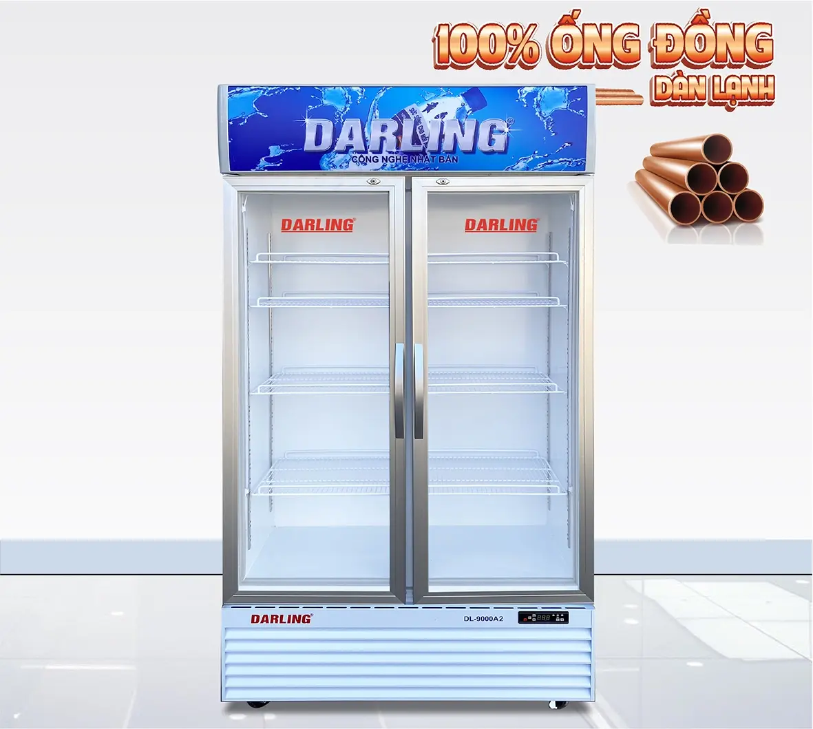 tủ mát darling dl-9000a2 dung tích 830 lít, dàn đồng, 2 cánh mở