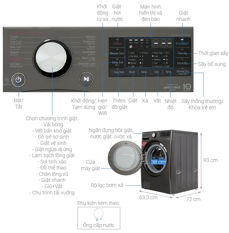máy giặt sấy lg inverter 15 kg f2515rtgb
