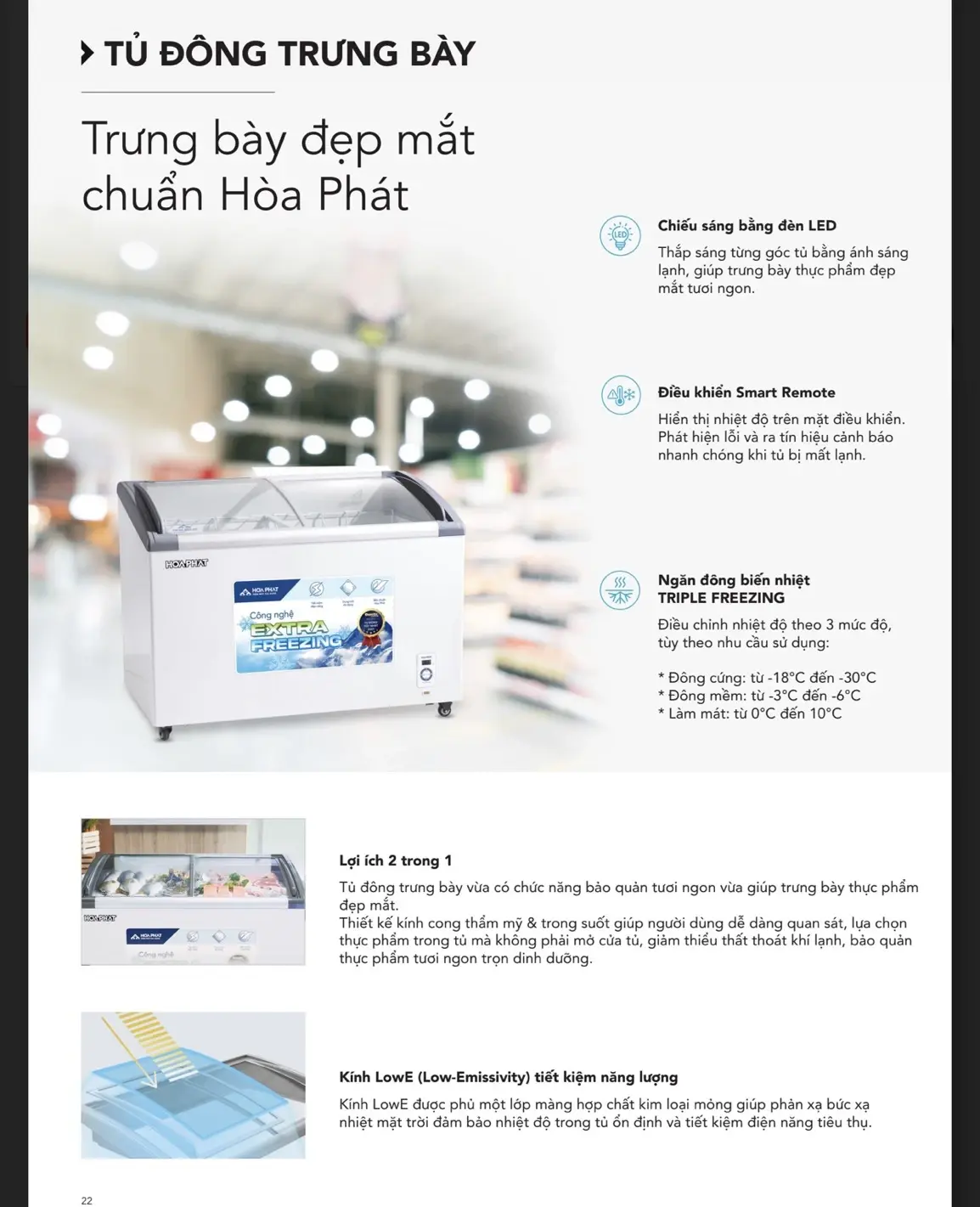 tủ đông trưng bày hòa phát inverter 280 lít 1 ngăn 2 cánh hsf ad8280.c1