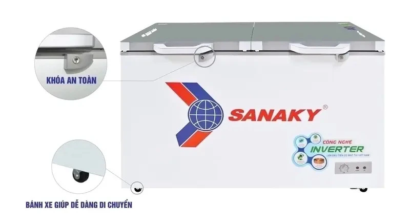 tủ đông mặt kính cường lực sanaky 280 lít vh-2899w4k