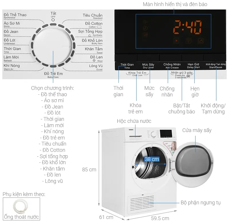 máy sấy ngưng tụ galanz 8 kg dc-80s5c - màu trắng