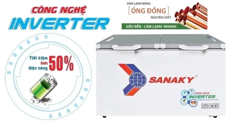 tủ đông mặt kính cường lực sanaky 280 lít vh-2899w4k