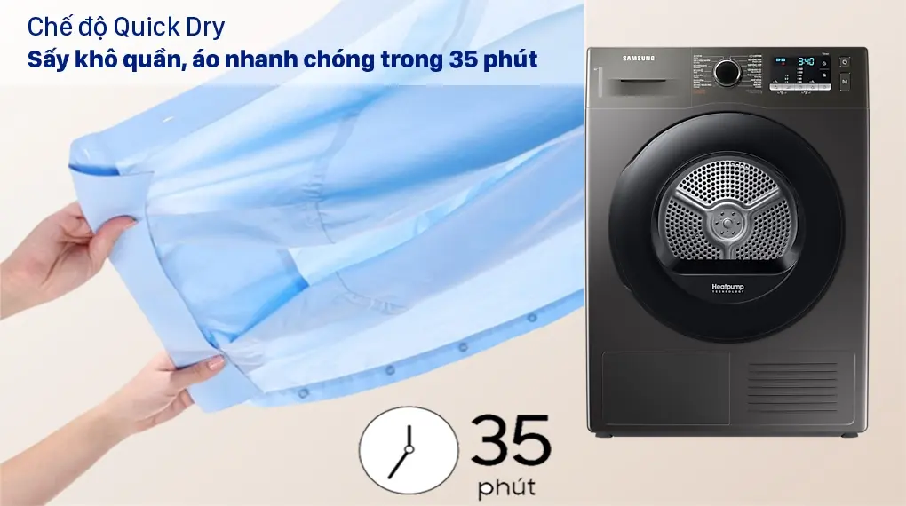 máy sấy bơm nhiệt samsung 9 kg dv90ta240ax/sv