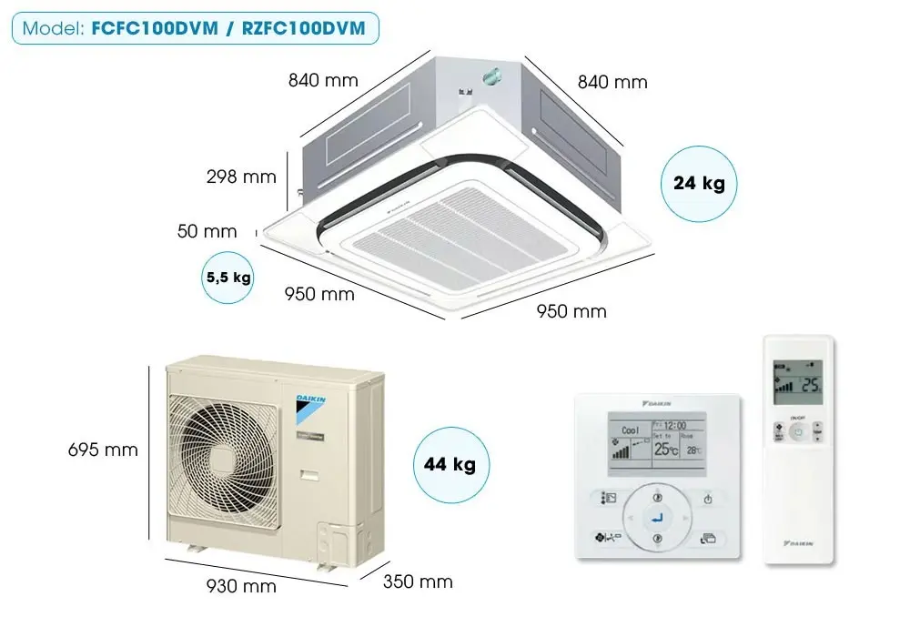 máy lạnh âm trần daikin 4hp inverter fcfc100dvm/rzfc100dvm/y1