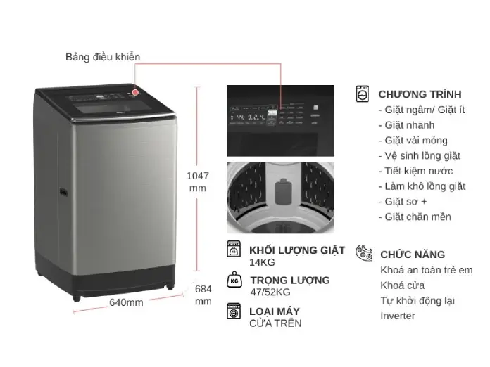máy giặt hitachi inverter 14 kg sf-140tcv sl