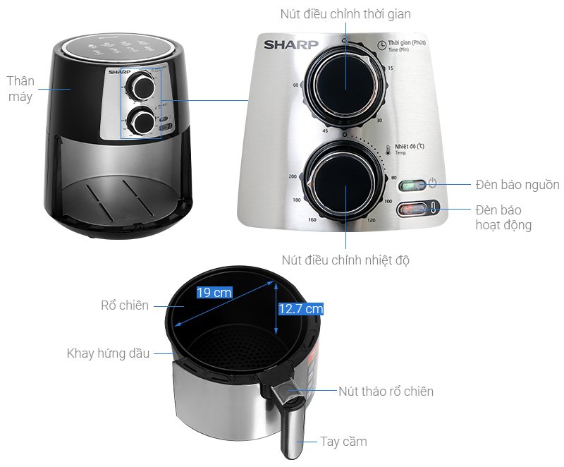 nồi chiên không dầu sharp kf-af42mv-st 4.2 lít