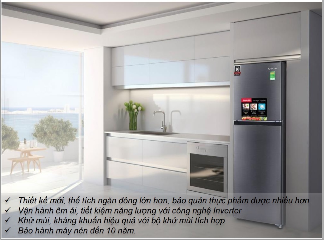 tủ lạnh sharp inverter 198 lít sj-x198v-sl