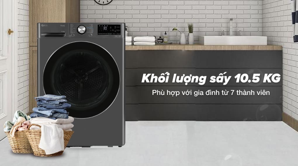 máy sấy bơm nhiệt lg inverter 10.5 kg dvhp50b