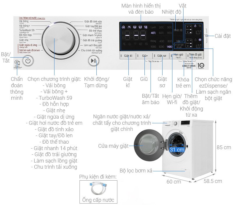 máy giặt lg ai dd inverter 11 kg fv1411s4wa