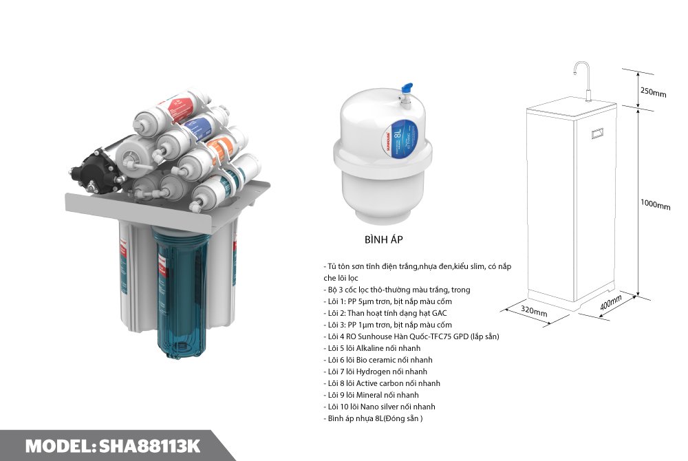 máy lọc nước r.o 10 lõi sunhouse sha88113k