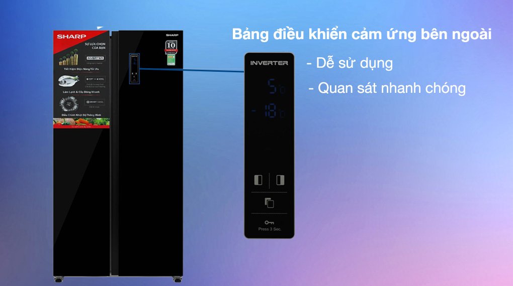 tủ lạnh sharp inverter 442 lít side by side sj-sbx440vg-bk
