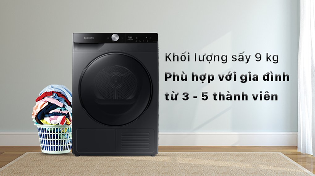 máy sấy bơm nhiệt samsung 9 kg dv90t7240bb/sv