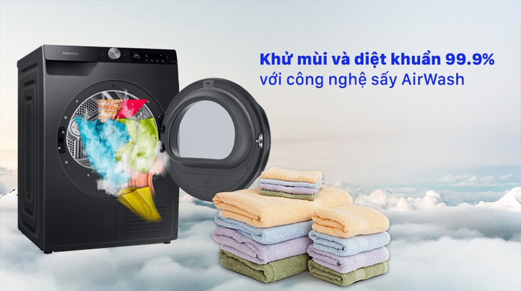 máy sấy bơm nhiệt samsung 9 kg dv90t7240bb/sv