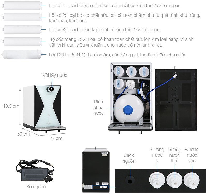 máy lọc nước ro hydrogen kangaroo kg100med 5 lõi