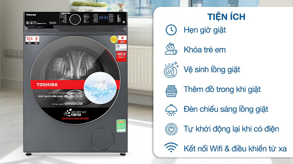 máy giặt sấy toshiba inverter giặt 12.5 kg - sấy 8 kg twd-bm135gf4v(mg)