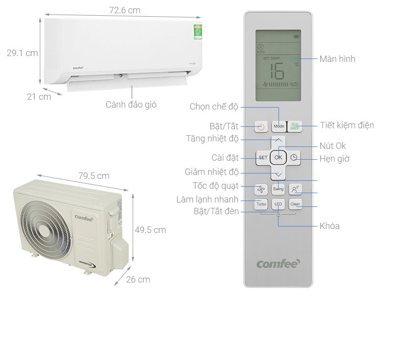 máy lạnh comfee inverter 1 hp cfs-10vdgf-v mới 2023