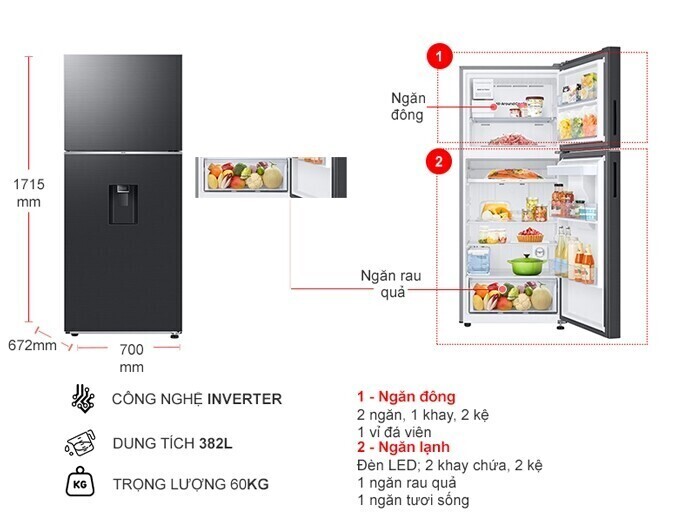 tủ lạnh samsung inverter 382 lít rt38cg6584b1sv