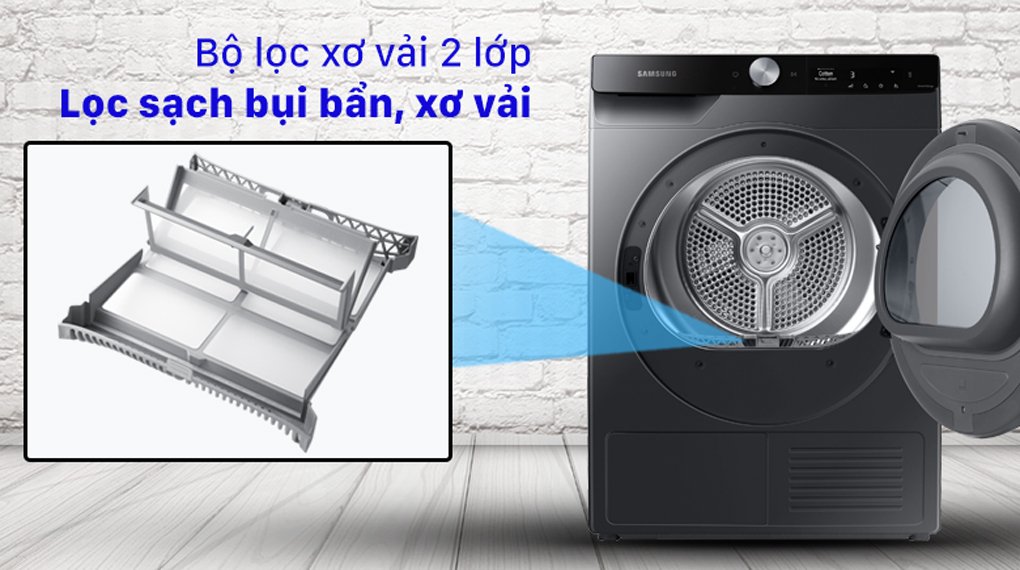 máy sấy bơm nhiệt samsung 9 kg dv90t7240bb/sv