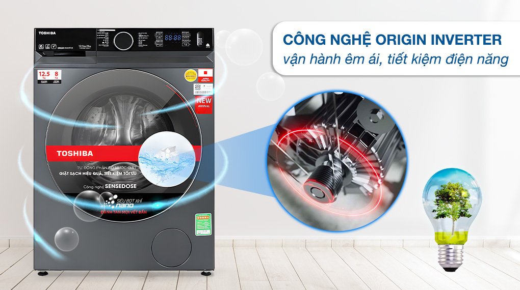 máy giặt sấy toshiba inverter giặt 12.5 kg - sấy 8 kg twd-bm135gf4v(mg)