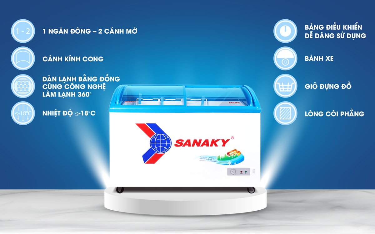 tủ đông mặt kính cong sanaky vh-4899k 480 lít