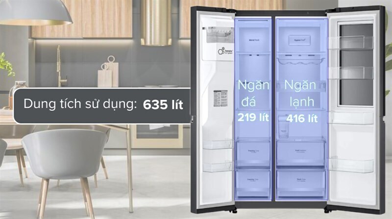 tủ lạnh lg inverter 635 lít side by side instaview gr-g257bl