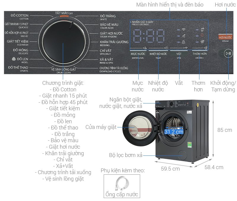 máy giặt toshiba inverter 9.5 kg tw-t21bu105uwv(mg)
