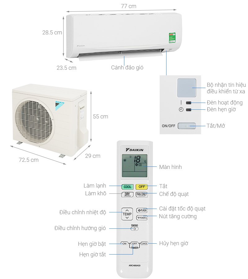 máy lạnh daikin 1.5 hp atf35uv1v/arf35uv1v