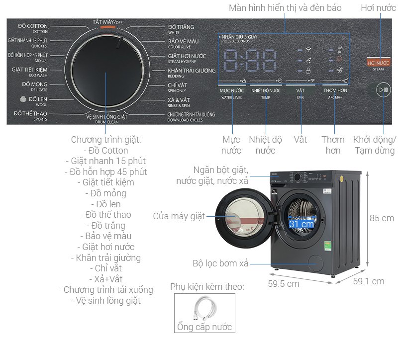 máy giặt toshiba inverter 10 kg tw-t21bu110uwv(mg)