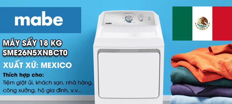 máy sấy quần áo mabe sme26n5xnbct0 18 kg