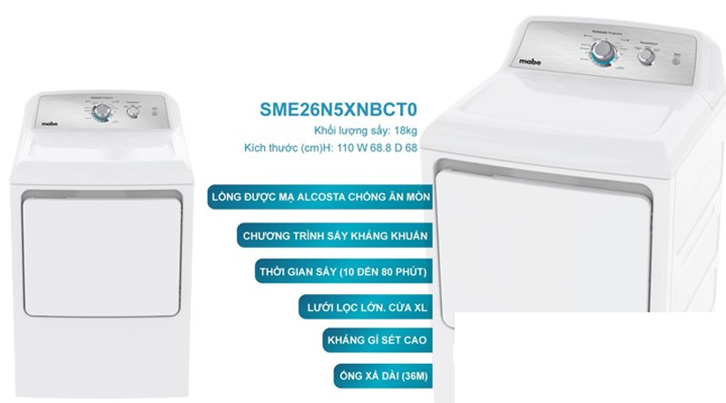 máy sấy quần áo mabe sme26n5xnbct0 18 kg