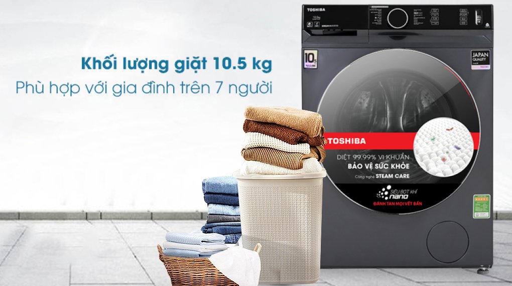 máy giặt toshiba inverter 10.5 kg tw-bk115g4v (mg)