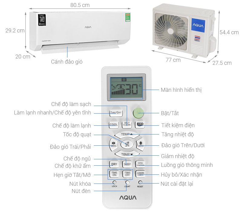 máy lạnh aqua inverter 1.5 hp aqa-rv13qa2 mới 2024