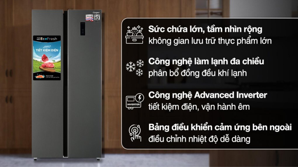 tủ lạnh casper inverter 458 lít side by side rs-460pg