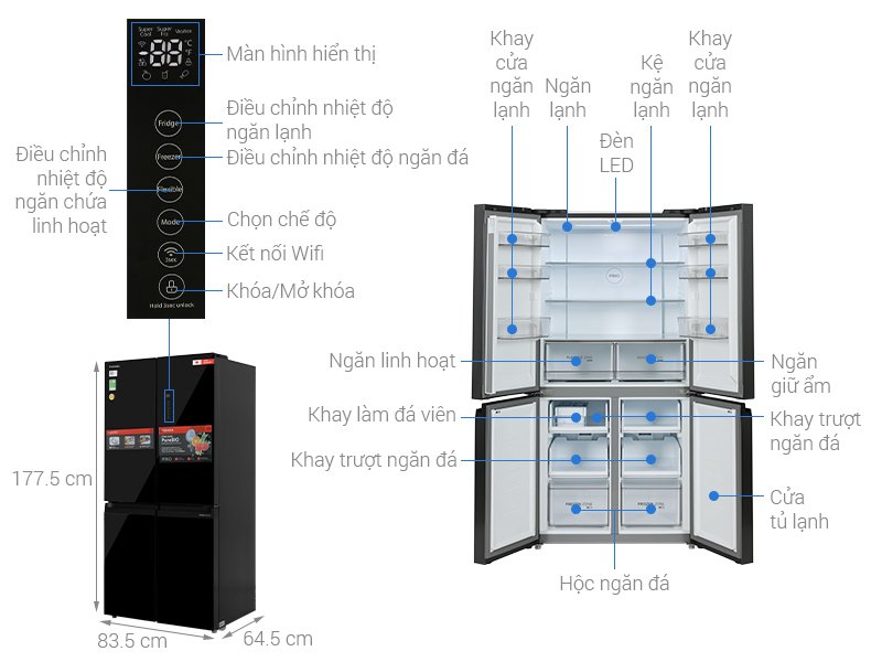 tủ lạnh toshiba inverter 474 lít multi door gr-rf611wi-pgv(22)-xk mới 2024