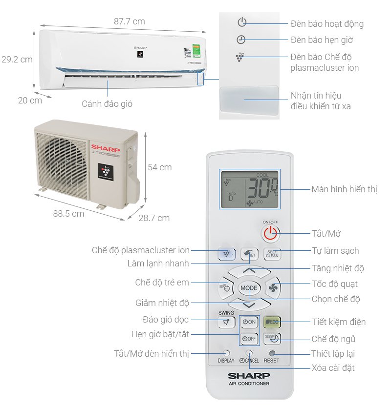 máy lạnh sharp inverter 2 hp ah-xp18bsw mới 2024