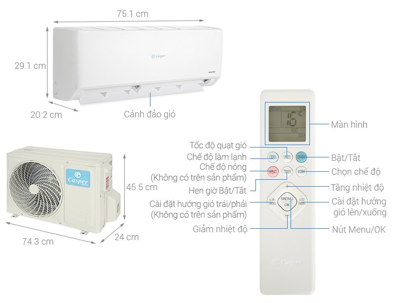 máy lạnh casper inverter 1.5 hp gc-12is35