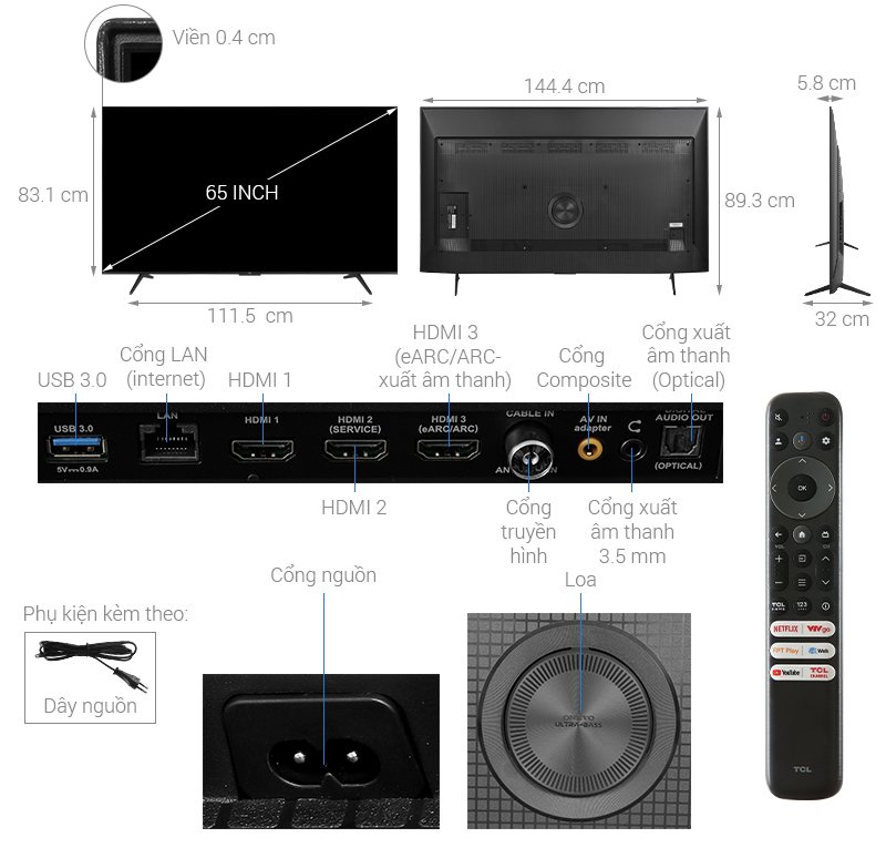 google tv tcl 4k 65 inch 65p79b pro mẫu 2024