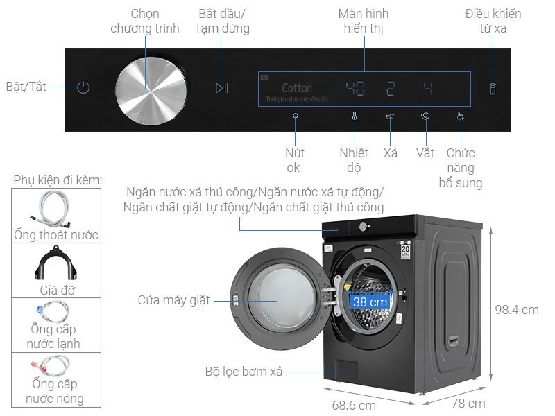 máy giặt sấy samsung bespoke ai inverter giặt 21 kg - sấy 12 kg wd21b6400kv/sv