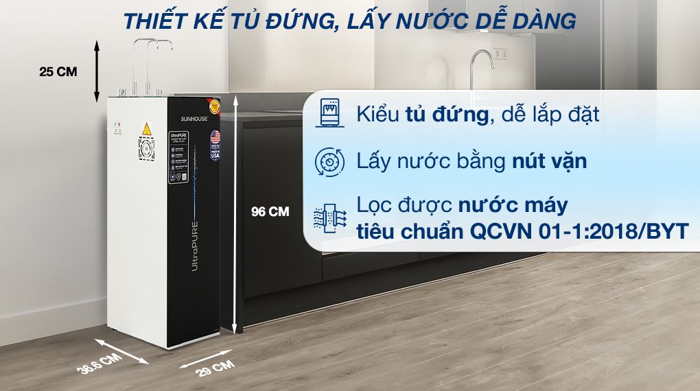 máy lọc nước ro nóng nguội lạnh sunhouse ultrapure sha76210kl 10 lõi