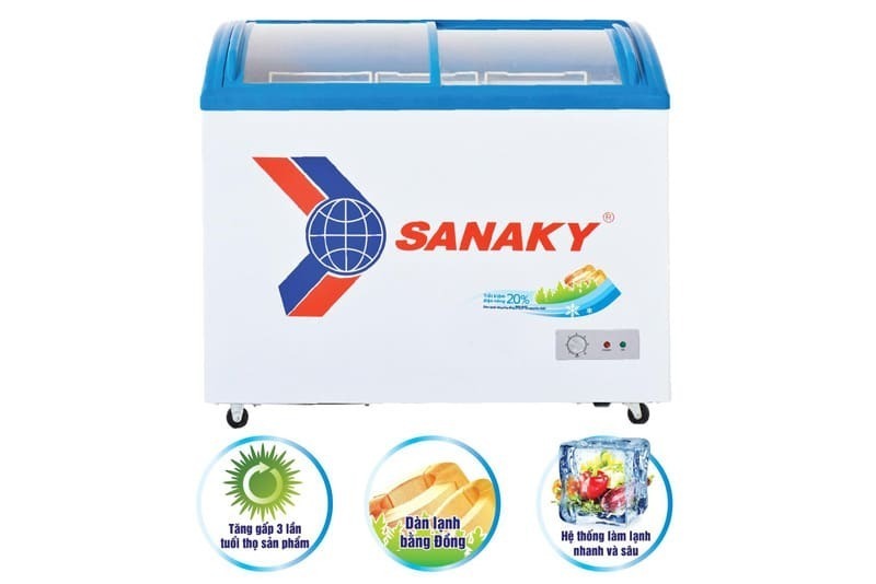 tủ đông sanaky vh-3899k 260 lít, mặt kính cong