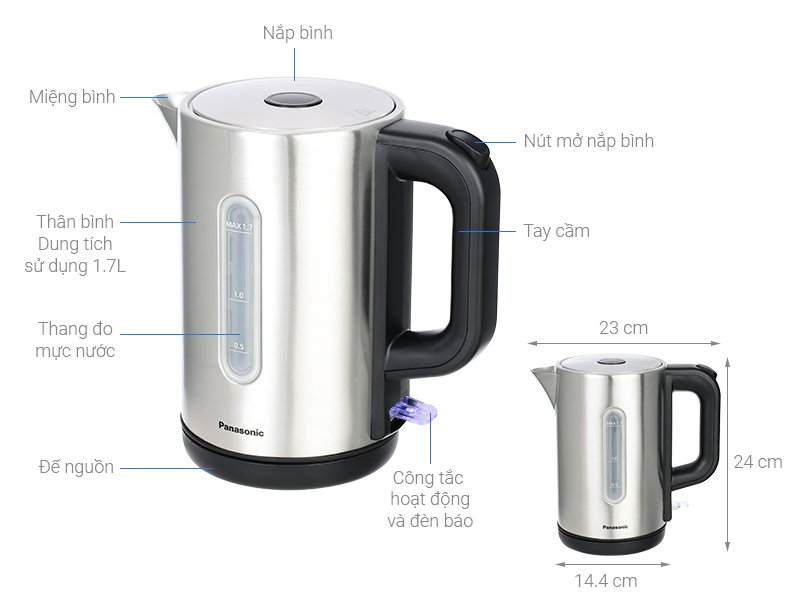 bình đun siêu tốc panasonic 1.7 lít nc-k301sra