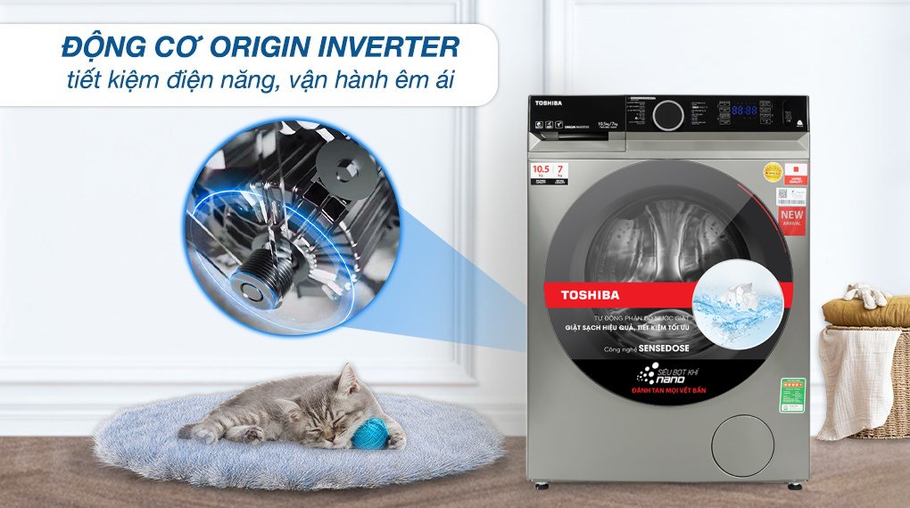máy giặt sấy toshiba inverter giặt 10.5 kg - sấy 7 kg twd-bm115gf4v(sk)