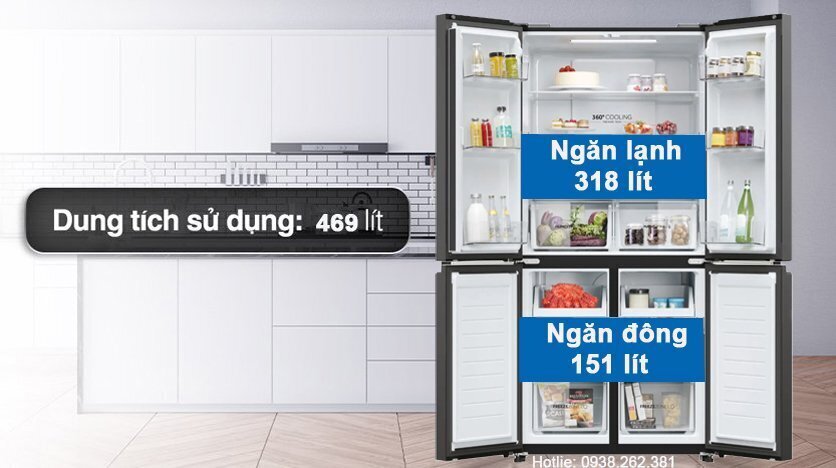 tủ lạnh multidoor aqua inverter 469 lít aqr-m532xa(cbc)