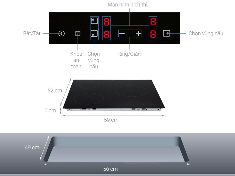 bếp từ 3 vùng nấu lắp âm electrolux e6203iok