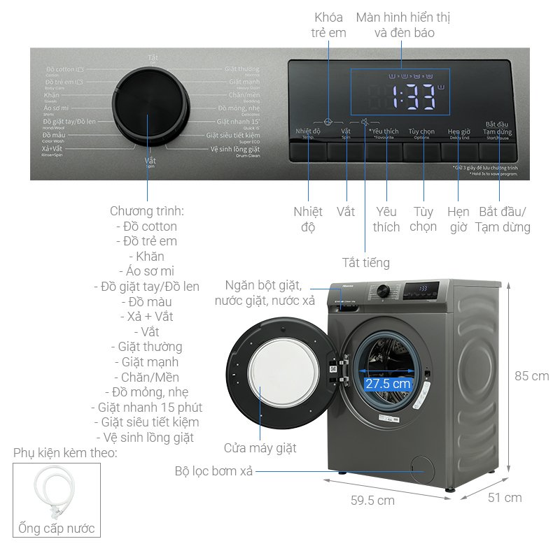 máy giặt hisense 8.5 kg wfqp8523bt