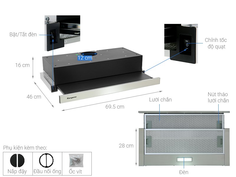 máy hút mùi âm tủ kangaroo kg70bh1