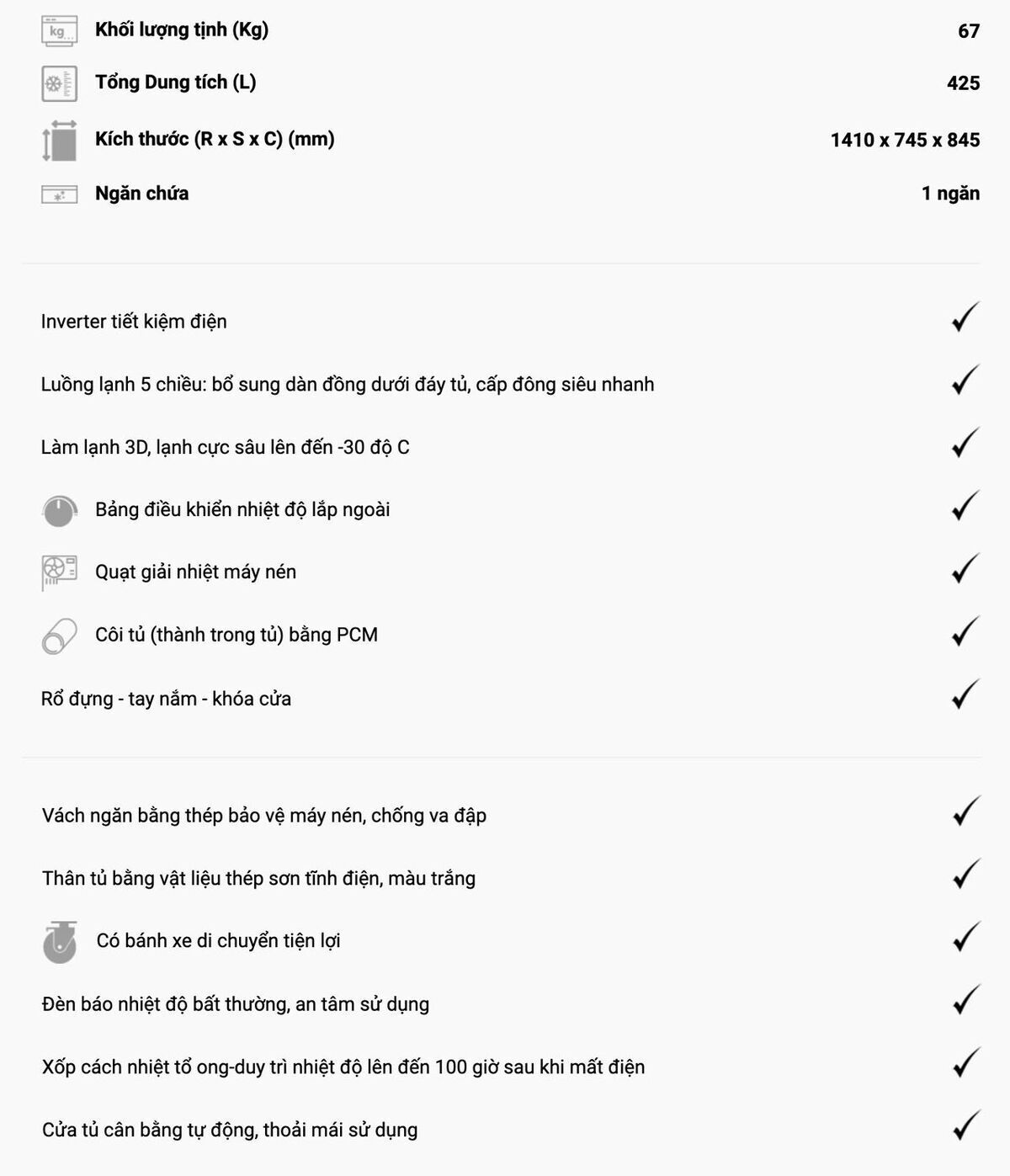 tủ đông aqua aqf-c6901e inverter 519 lít 1 ngăn đông