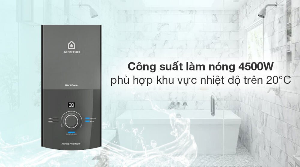 máy nước nóng trực tiếp ariston aures premium+ 4.5p có bơm